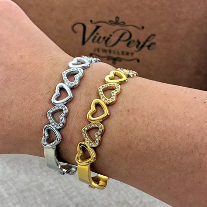 Bracciale rigido cuori con la chiusura a molla