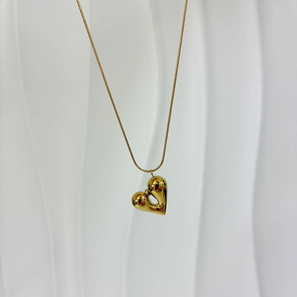 (C250)Collana cuore bombato piccolo in acciaio inox