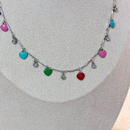 Collana “Cuori Colorati” – Acciaio Inossidabile con Smalti Multicolor e Zirconi