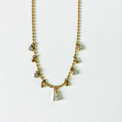 (C258)Collana con gocce zirconi in acciaio inox