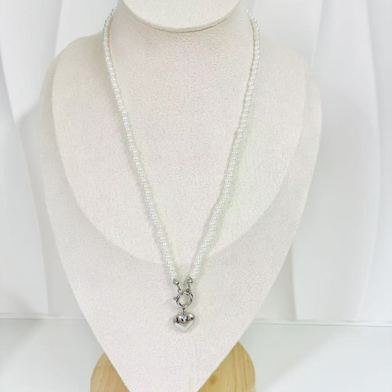 (C213)Collana ciondolo cuore bombato in acciaio inox