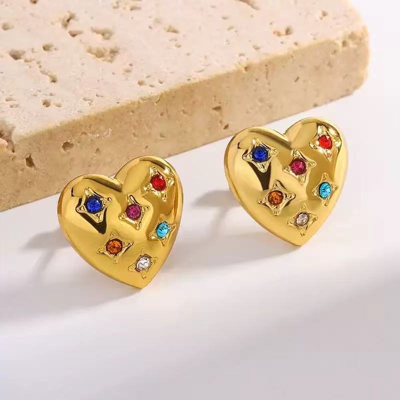 Orecchini Cuore Multicolor – Oro Lucido