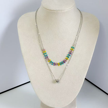 (C366)Collana a doppio strato con perline colorate