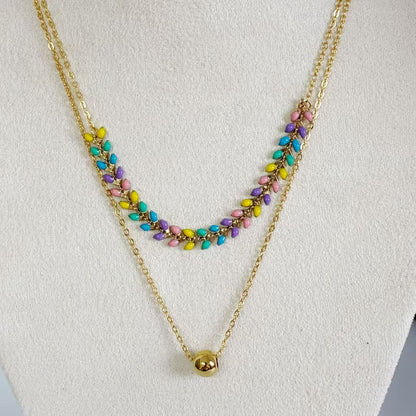 (C366)Collana a doppio strato con perline colorate
