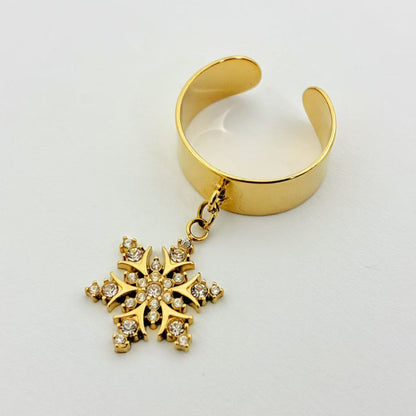Anello Aperto con Ciondolo Fiocco di Neve – Eleganza Luminosa d’Inverno