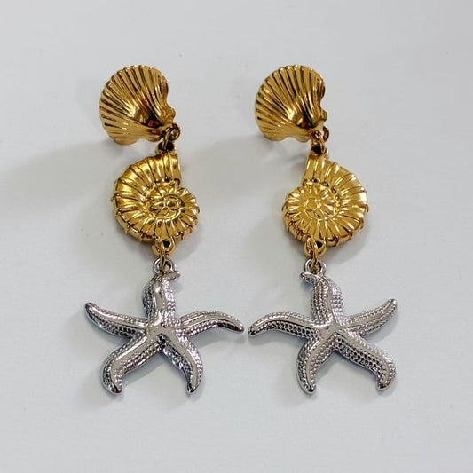 Orecchini Stella Marina & Conchiglia – Bicolore