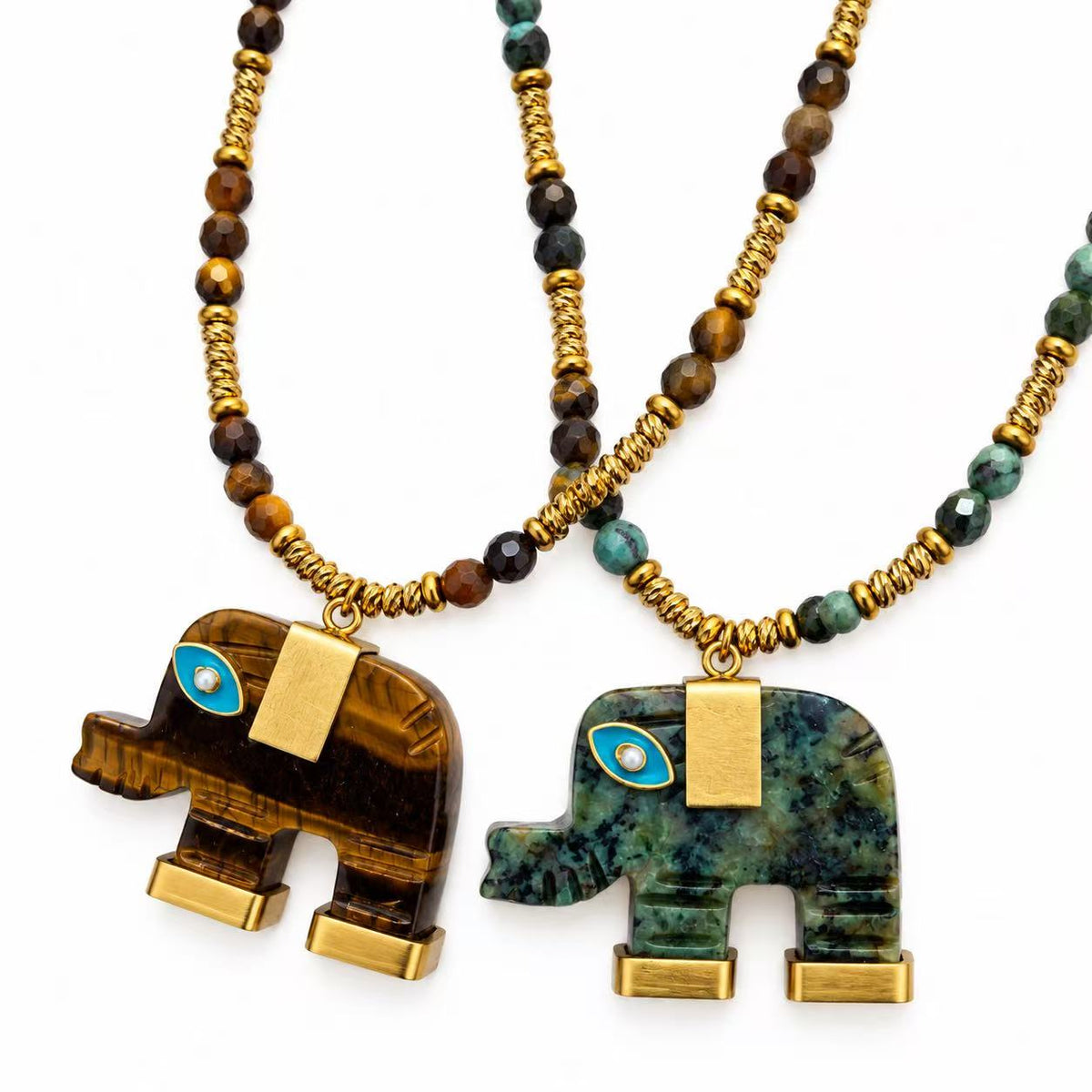 Collana Elefante | 47cm | con pepite con le Pietre naturali | in acciaio inox
