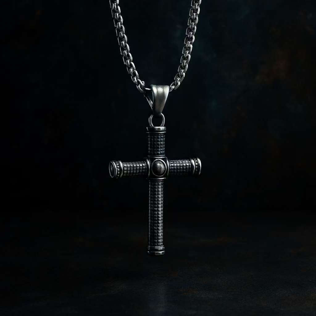 (C342)Collana Uomo Pendente Croce Vintage