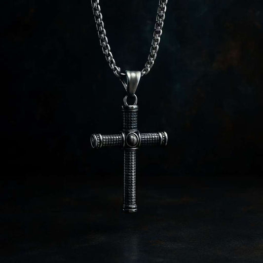 (C342)Collana Uomo Pendente Croce Vintage