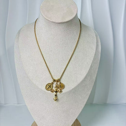 (C244)Collana cuore e madonnina in acciaio inox