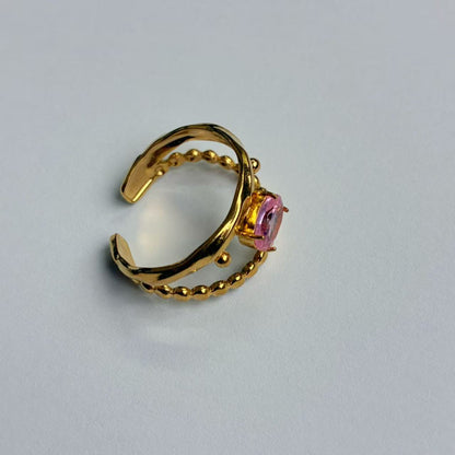 Anello Aperto con Zircone Rosa – Doppia Fascia Elegante