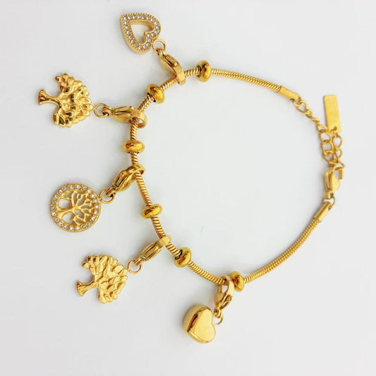 Bracciale Charm Naturale – Albero della Vita &amp; Cuori