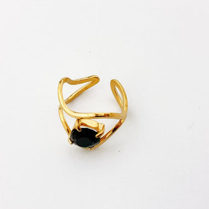 Anello Aperto con Cristallo Nero – Design Artistico e Moderno