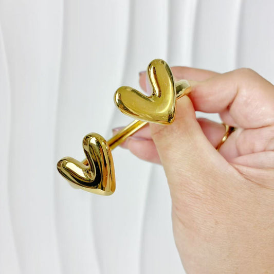 (B150)Bracciale donna semirigido cuori in acciaio inox