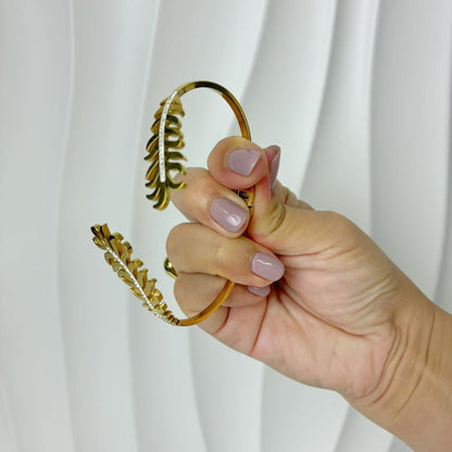 (B146)Bracciale rigido donna con molla foglie in acciaio inox