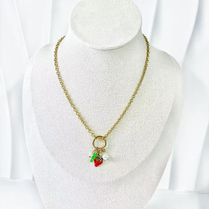 (C265)Collana con fragola in acciaio inox