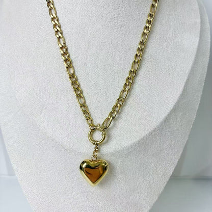 (C218)Collana catena ciondolo cuore bombato in acciaio inox