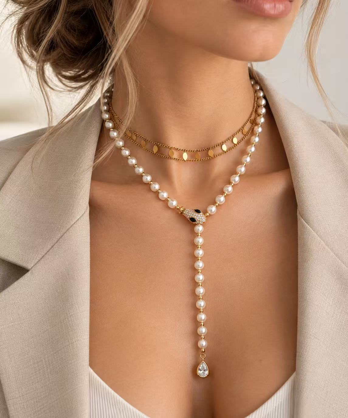 Collana serpente con le perle | in acciaio inox