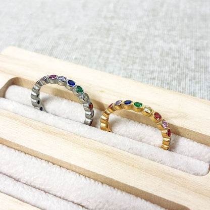 Anello Fascia Arcobaleno con Cristalli Multicolore