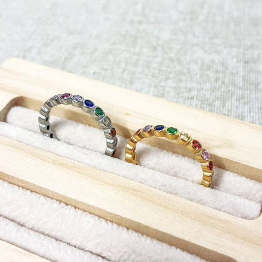 Anello Fascia Arcobaleno con Cristalli Multicolore