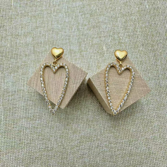 (O160)Orecchini cuori con pave’