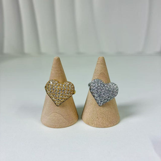 (A139)Anello cuore pave’ regolabile in acciaio inox