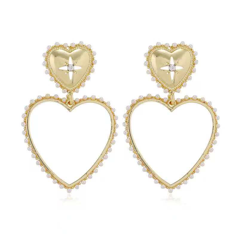 (O198)Orecchini Donna Romantici a Cuore con Perline