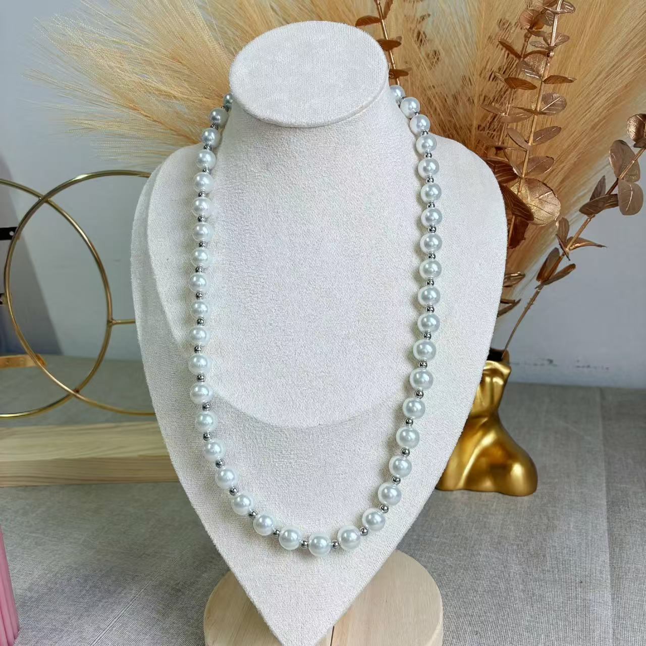 (C358)Collana perline silver 60 cm