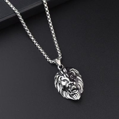 (C340)Collana Uomo Pendente Testa di Leone