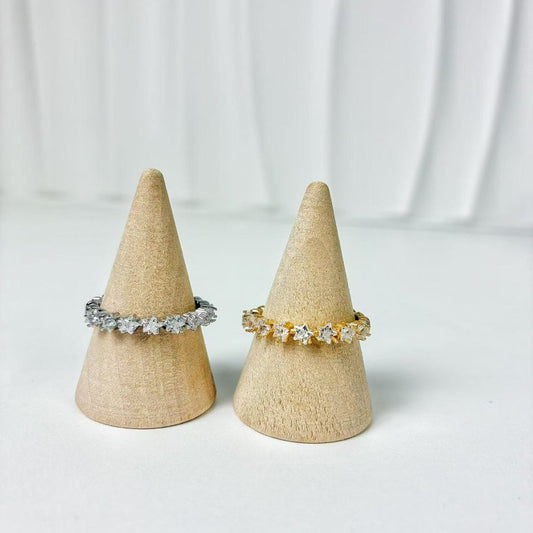 (A135)Anello stelle zirconi regolabile in acciaio inox