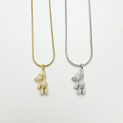 (C291)Collana teddy appeso con pavé in acciaio inox