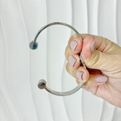 (B141)Bracciale rigido donna pave’ con molla in acciaio inox