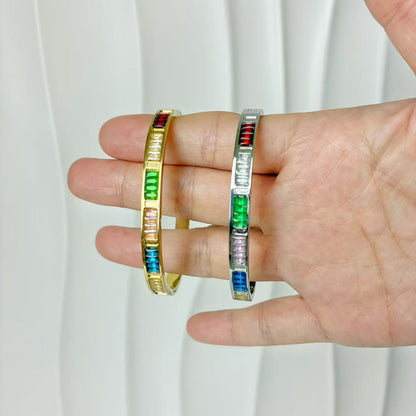 (B144)Bracciale rigido donna multicolore in acciaio inox