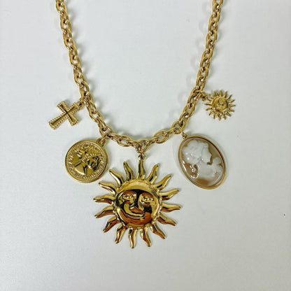 (C243)Collana con ciondoli e cameo in acciaio inox