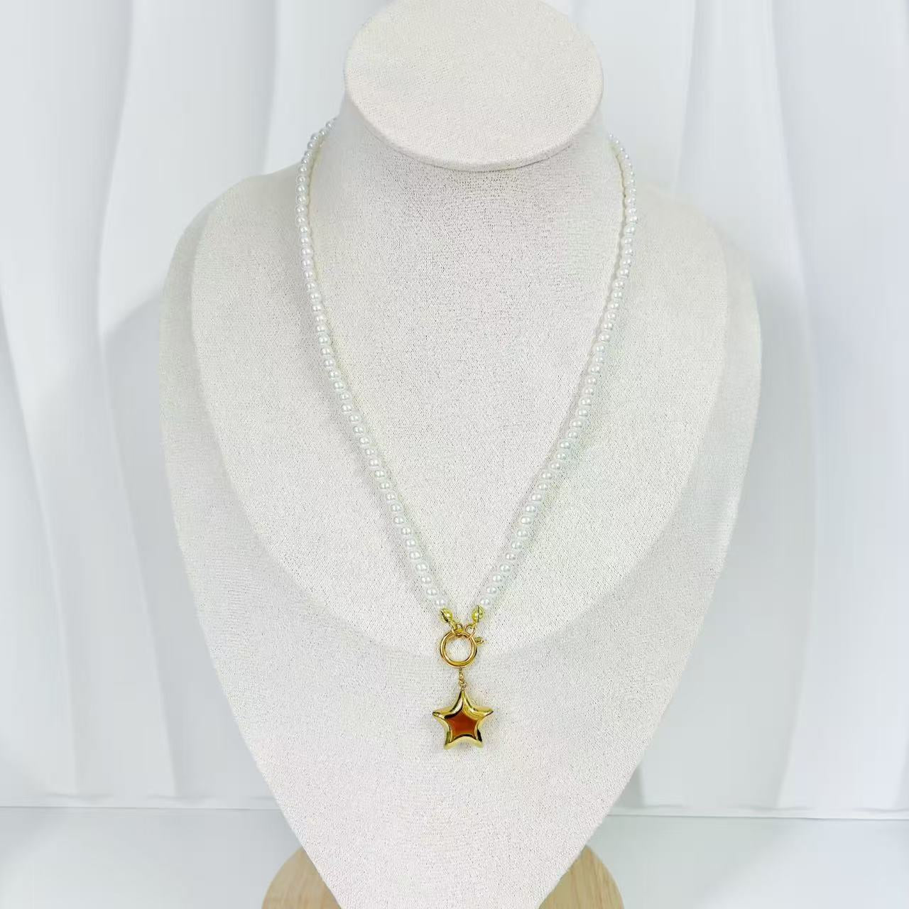 (C212)Collana ciondolo stella bombata in acciaio inox