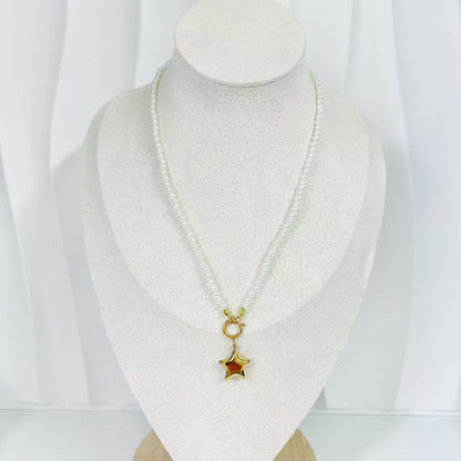 (C212)Collana ciondolo stella bombata in acciaio inox