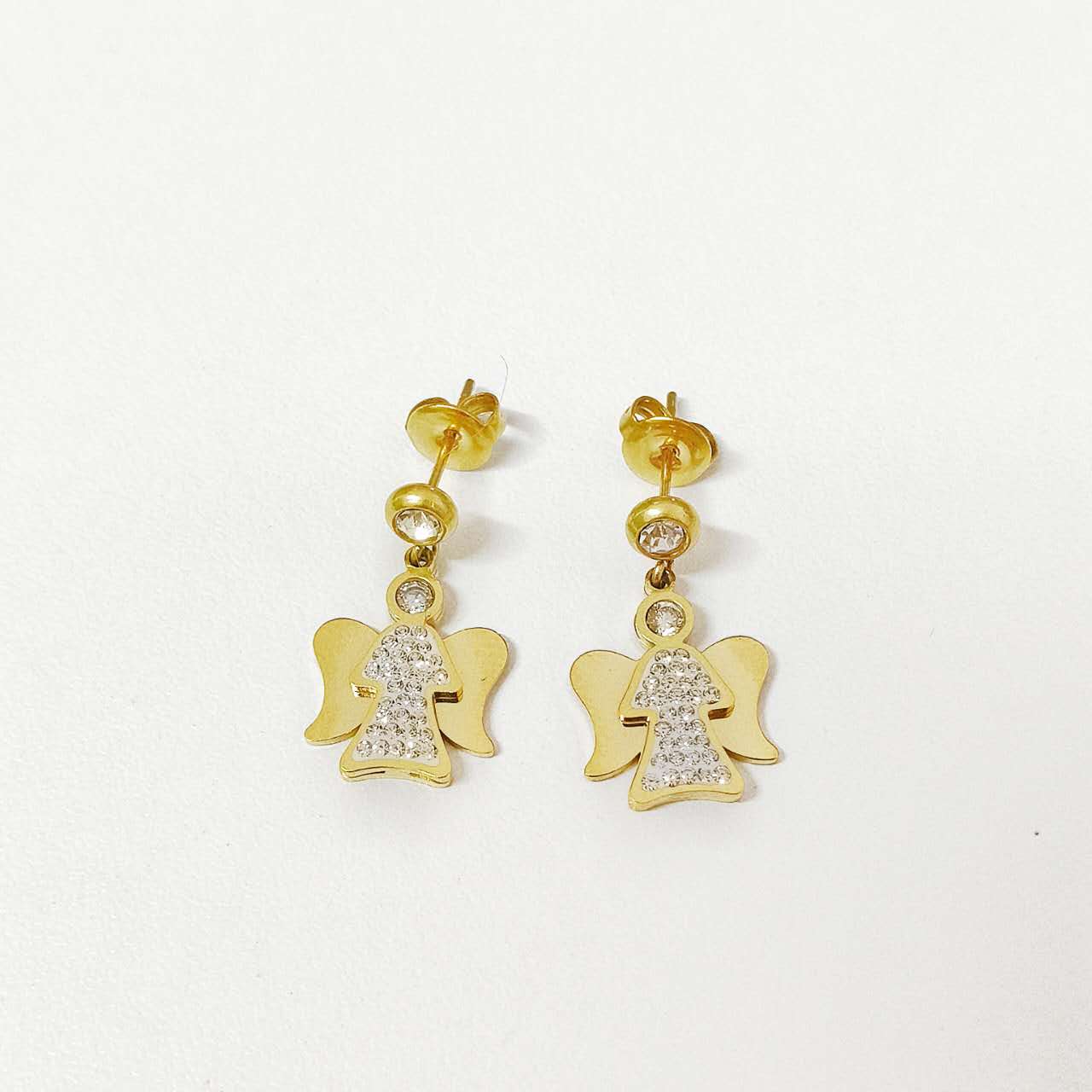 Orecchini pendenti con angelo gold e zirconi