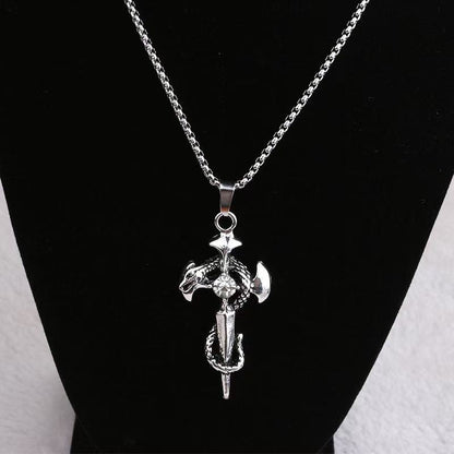(C333)Collana Uomo Pendente Spada e Serpente Gotico