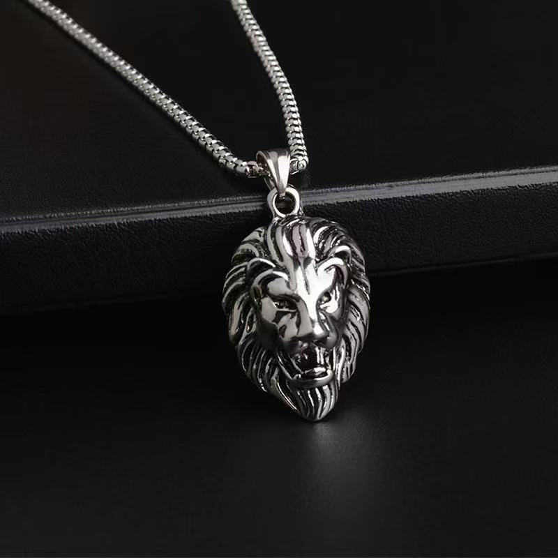 (C340)Collana Uomo Pendente Testa di Leone