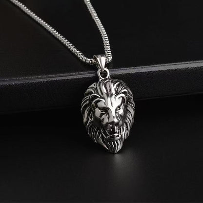 (C340)Collana Uomo Pendente Testa di Leone