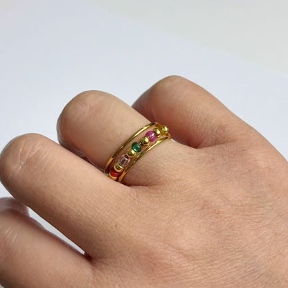 Anello Regolabile con Mini Perline Colorate – Acciaio Inossidabile