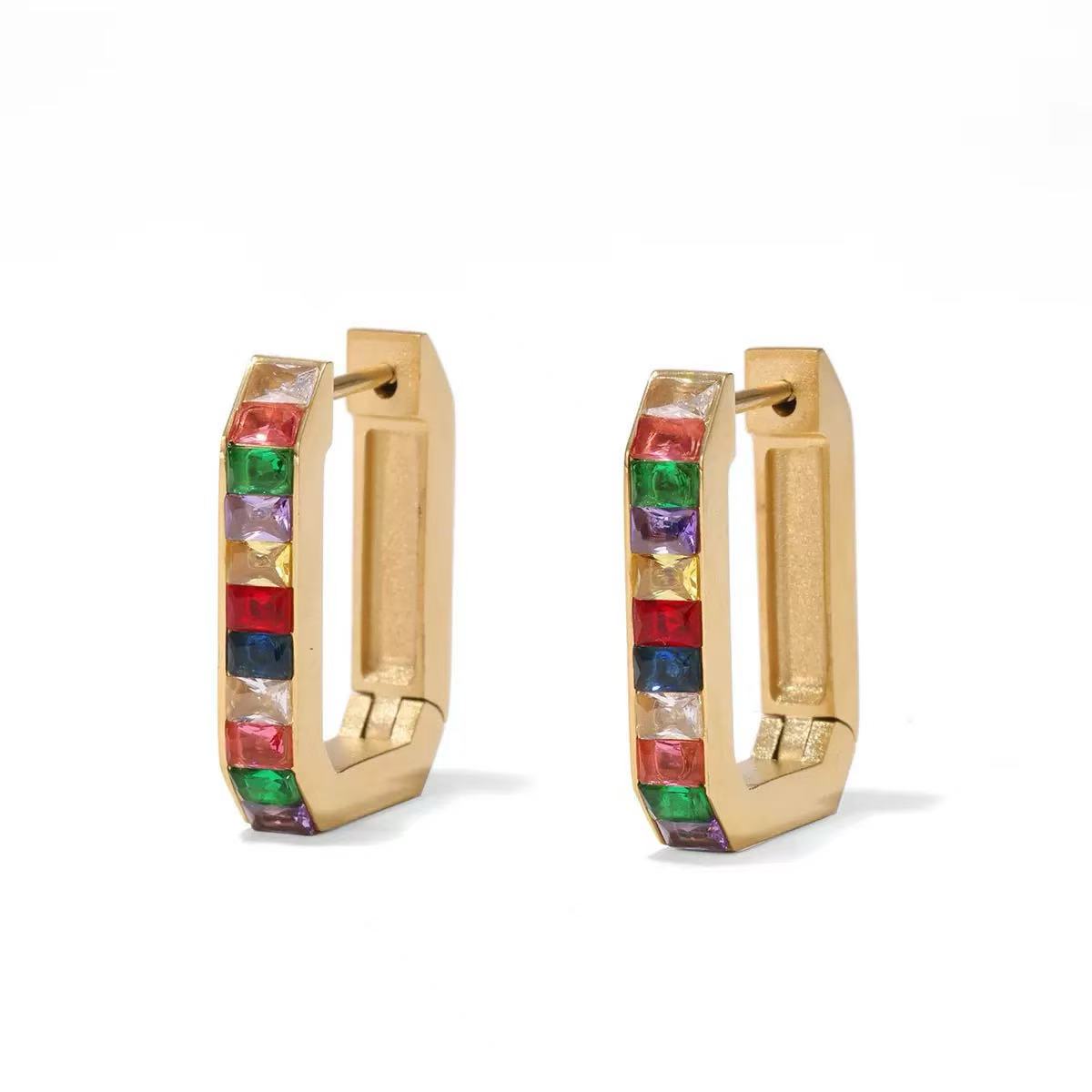 Orecchini "Chromo Square" – Geometrie Audaci e Bagliori Arcobaleno