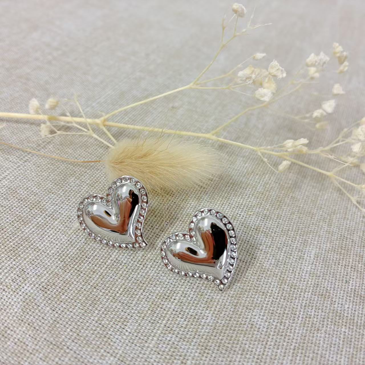 (O202)Orecchini Donna Moda Cuore Brillante