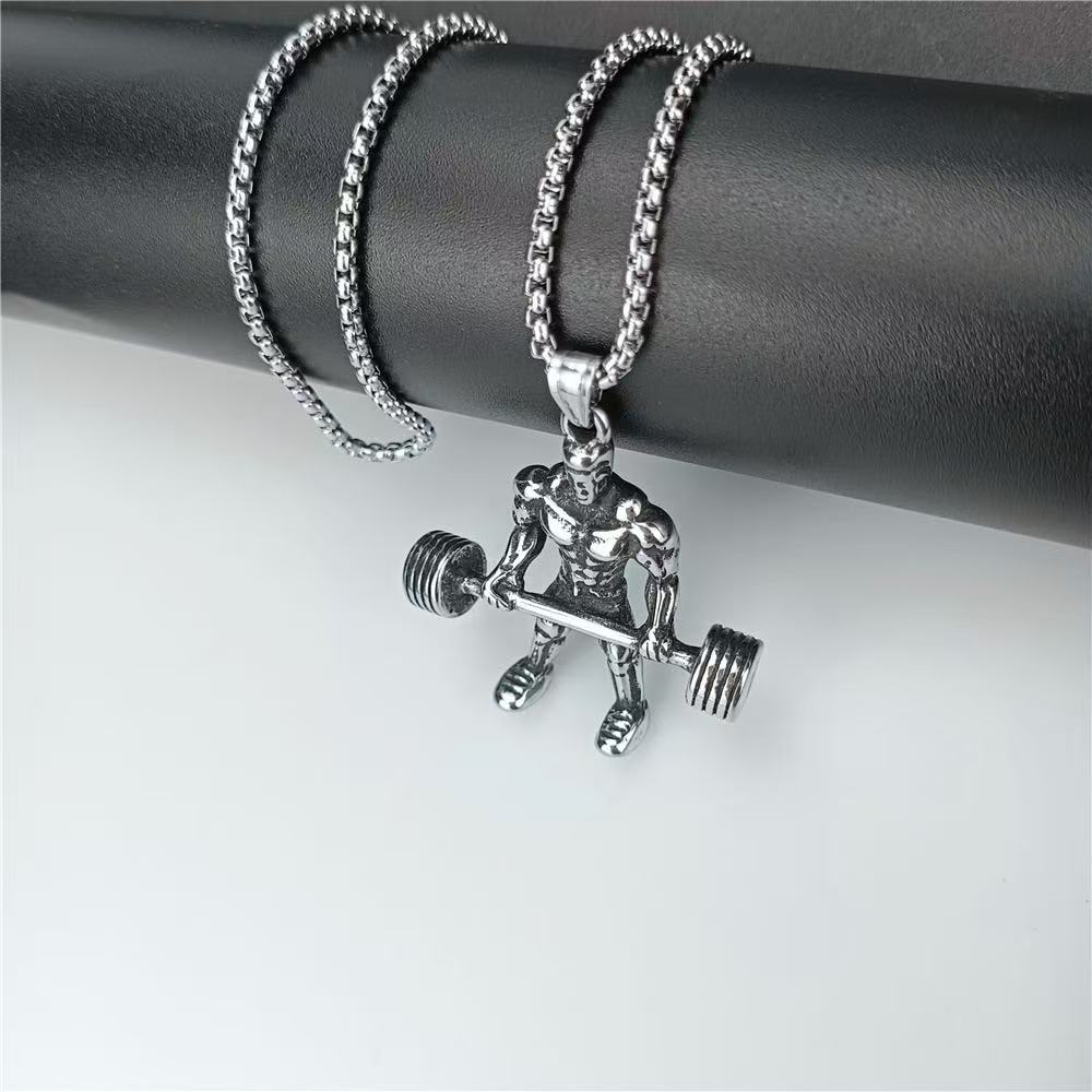(C339)Collana Uomo Fitness con Pendente Palestra