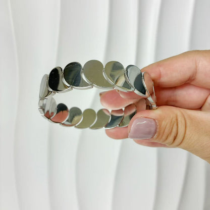 (B137)Bracciale rigido donna gocce con molla in acciaio inox