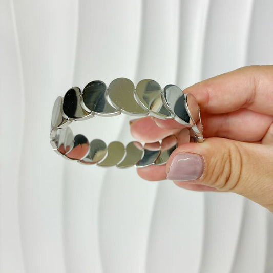 (B137)Bracciale rigido donna gocce con molla in acciaio inox