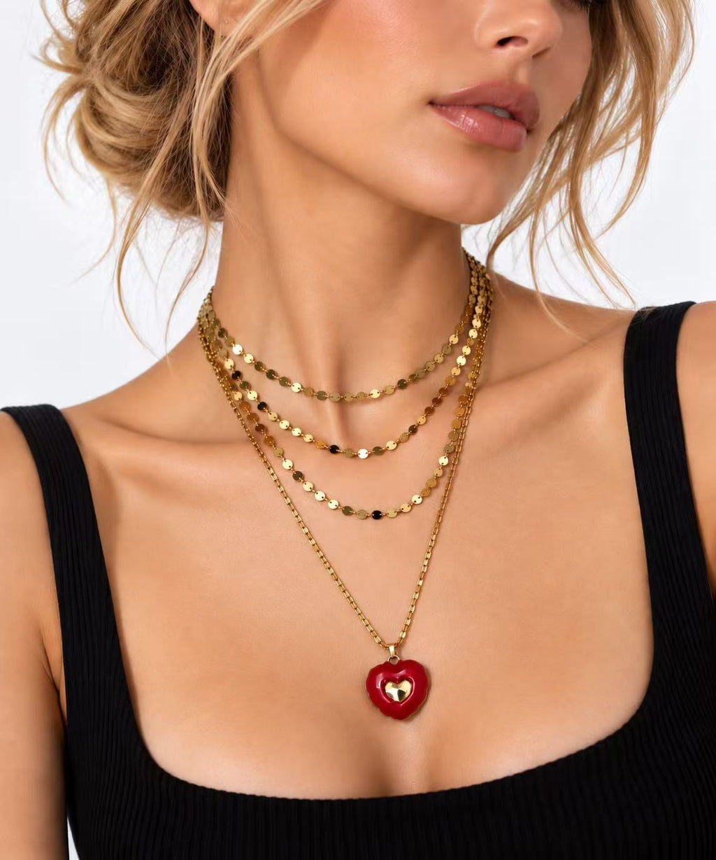 Collana doppia faccia cuore rosso 65cm | in acciaio inox