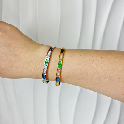 (B144)Bracciale rigido donna multicolore in acciaio inox