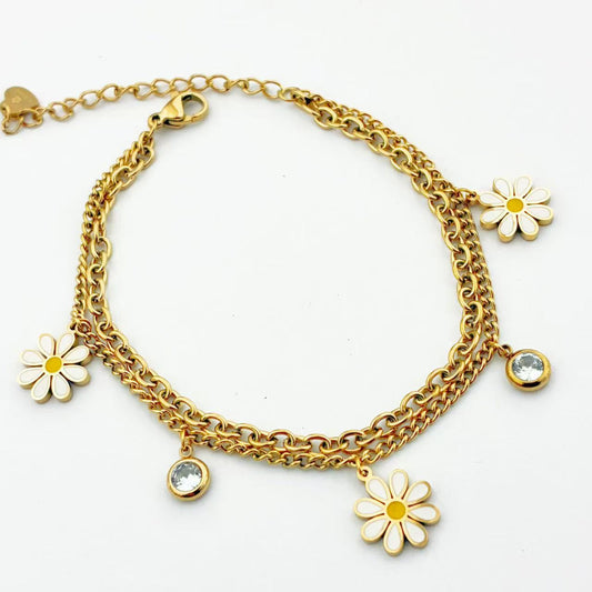 Bracciale con Margherite Smaltate & Cristalli – Stile Dolce e Luminoso