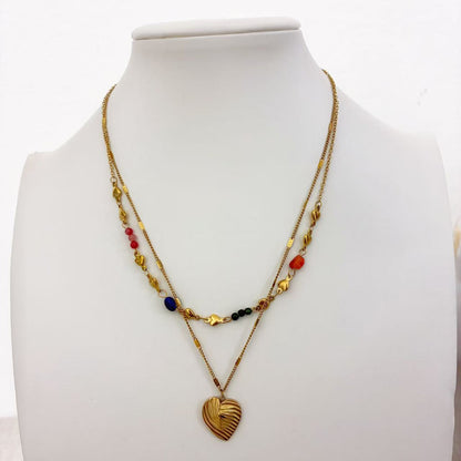 Collana Doppiostrato con Cuori & Dettagli Neri – Eleganza Dorata Moderna